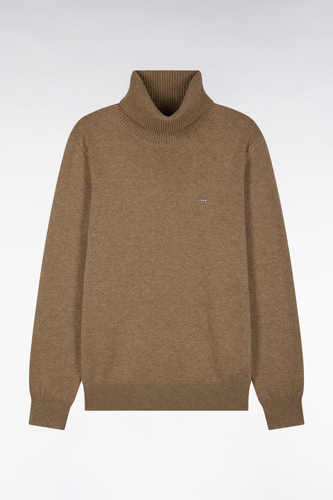 Straight cut brown wool and cotton turtleneck sweater - Image 2