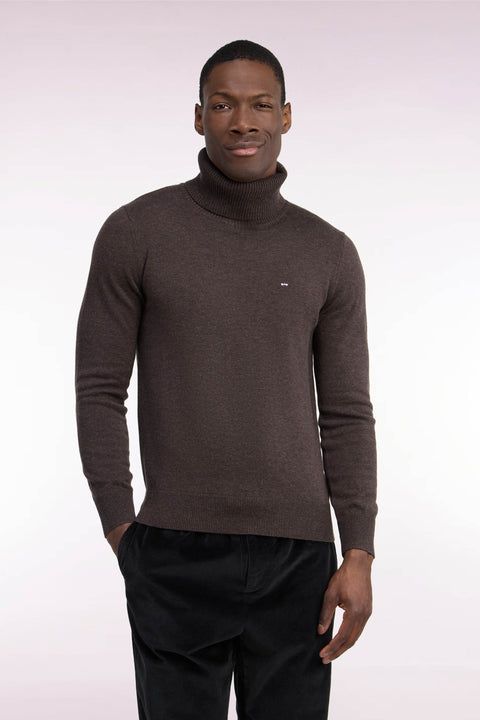 Straight cut brown wool and cotton turtleneck sweater - Image 3