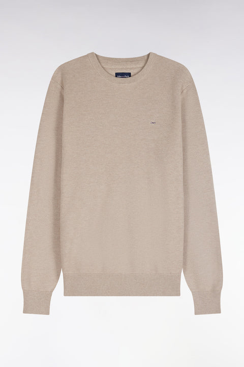 Pull col rond en coton beige coupe droite - Image 2