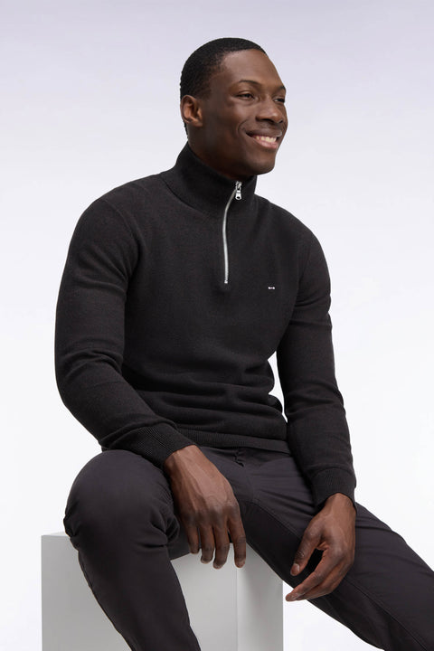 Pull col camionneur en coton marron coupe droite - Image 1