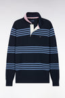 Straight-cut blue and navy cotton jersey collar sweater