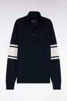 Polo collar sweater in navy merino wool jersey