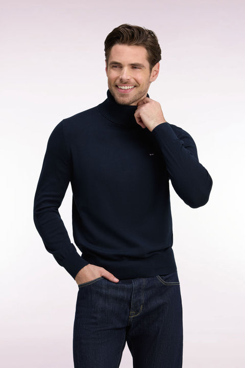 Pull à col roulé en coton et viscose marine coupe droite - Image 1