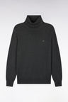 Dark gray cotton and viscose turtleneck sweater, straight cut