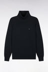Black cotton and viscose turtleneck sweater, straight cut