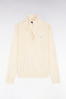 Relaxed fit ecru wool jersey collar sweater
