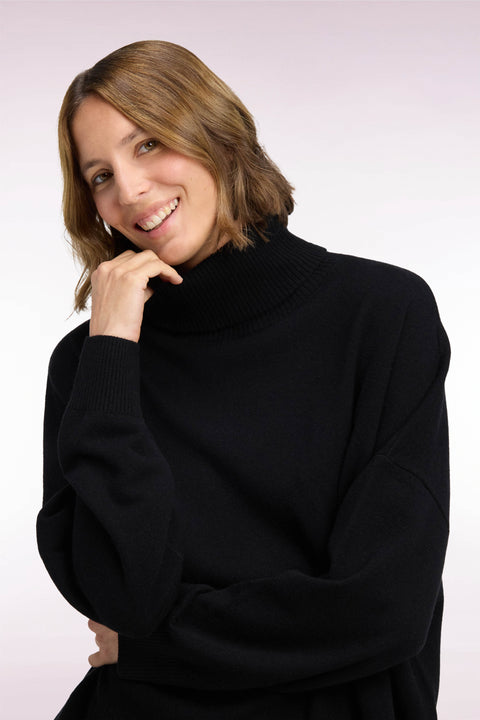 Pull col roulé en laine vierge et cachemire noir - Image 1