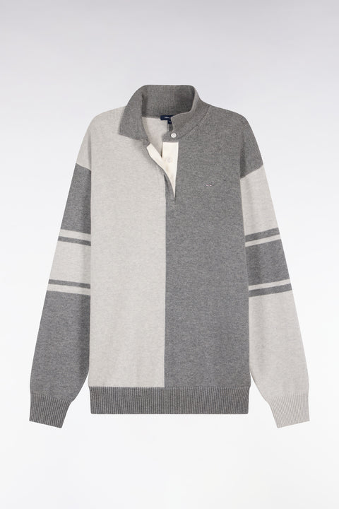Pull col maillot en laine et coton gris coupe oversized - Image 2