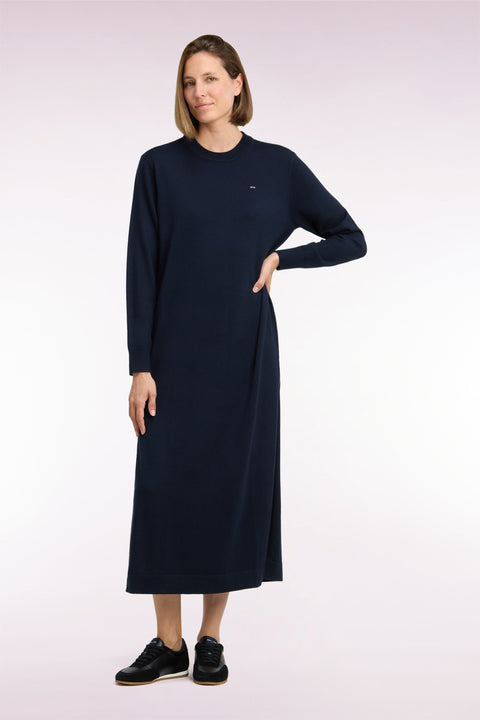 Straight cut navy wool slit midi dress - Image 3