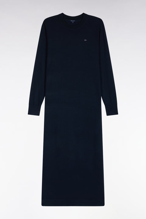 Straight cut navy wool slit midi dress - Image 2