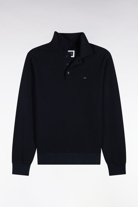 Straight cut navy cotton polo collar sweatshirt - Image 2