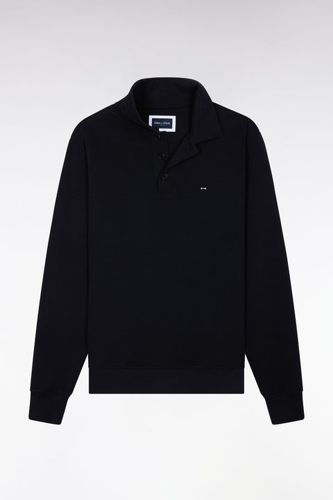 Straight cut black cotton polo neck sweatshirt - Image 2