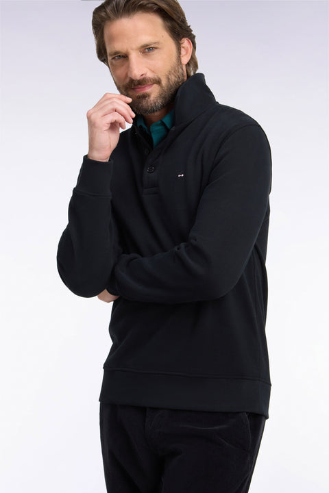 Straight cut black cotton polo neck sweatshirt - Image 1