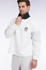 Unisex jersey collar sweatshirt in ecru interlock with heritage embroidery, loose cut