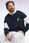 Unisex jersey collar sweatshirt in navy interlock with heritage embroidery, loose fit