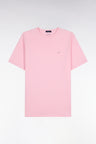 Short-sleeved round-neck t-shirt in pink cotton, straight cut