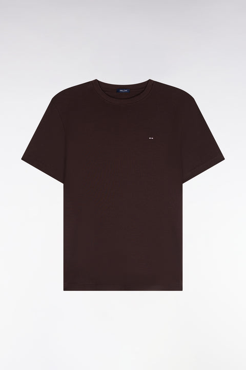 T-shirt manches courtes en coton marron coupe droite - Image 2