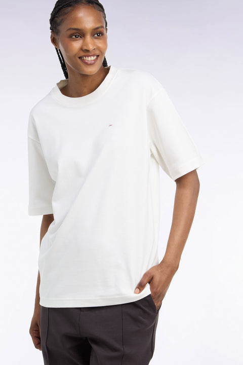 T-shirt col rond unisexe à manches courtes en coton mercerisé écru coupe loose - Image 1
