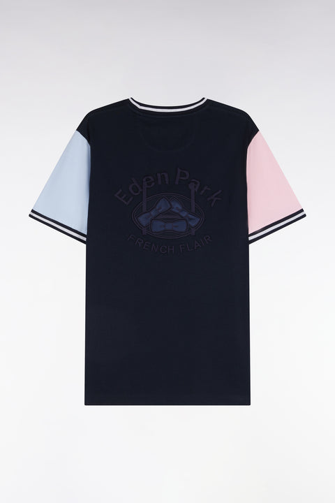 T-shirt manches courtes en coton tricolore coupe droite - Image 1