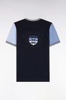 Blue two-tone short-sleeved straight-cut t-shirt