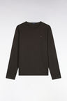 Long-sleeved khaki cotton T-shirt with slim fit