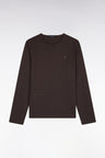Long-sleeved brown cotton T-shirt with slim fit