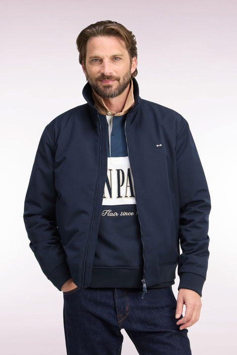 Blouson en nylon marine à bords-côtes coupe droite - Image 3