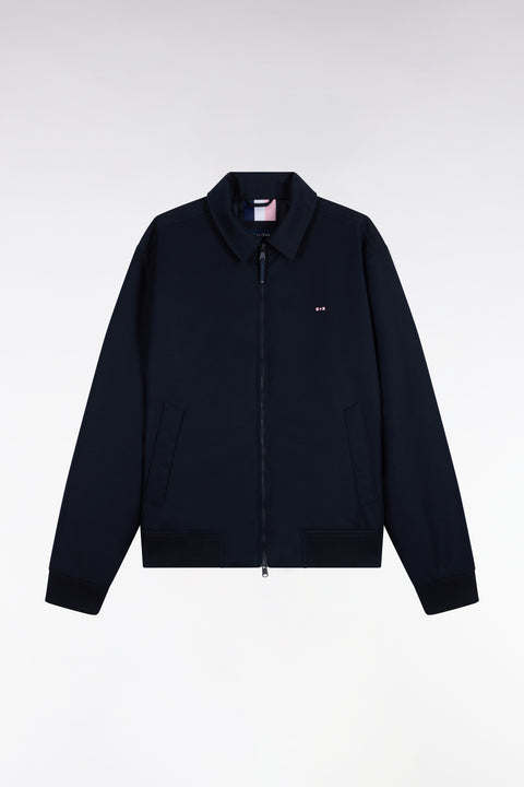 Blouson en nylon marine à bords-côtes coupe droite - Image 2