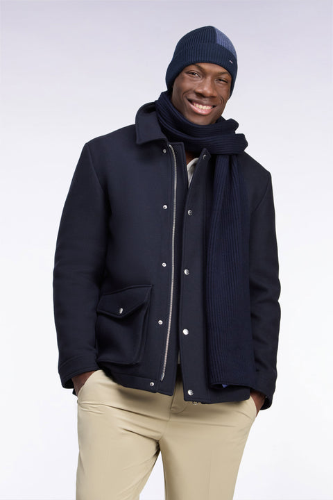 Short straight cut navy flannel parka - Image 1