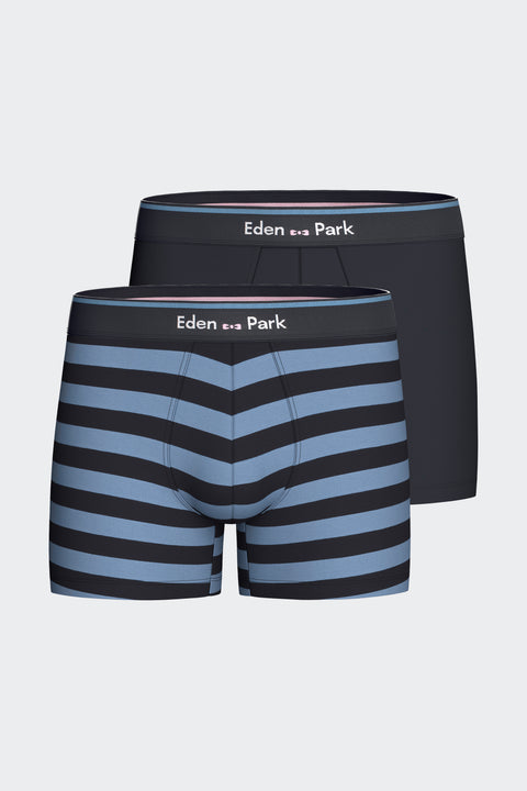 Pack of 2 plain and navy striped stretch cotton jersey boxers - Image 1