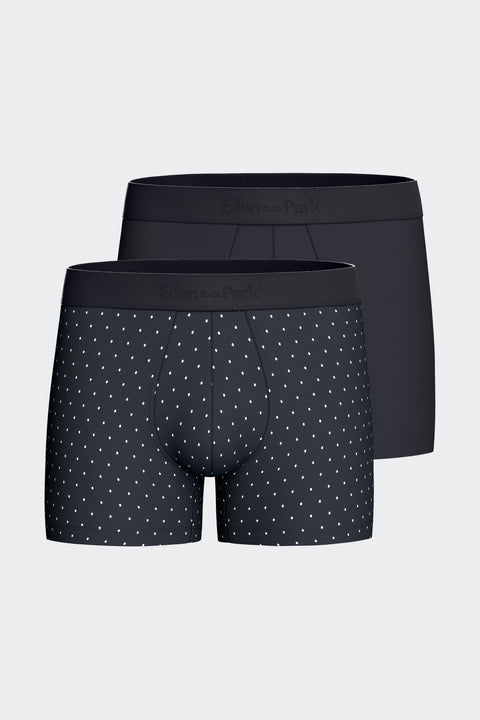 Lot de 2 boxers en jersey de coton stretch unis et imprimés pois marine - Image 1