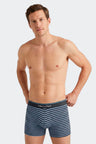 Pack of 2 boxers in plain navy and sky striped stretch cotton jersey