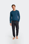 Long cotton pajamas set, plain T-shirt and navy pants