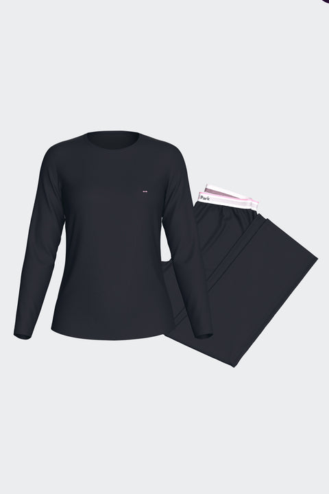 Long pajamas set in navy stretch Tencel - Image 1