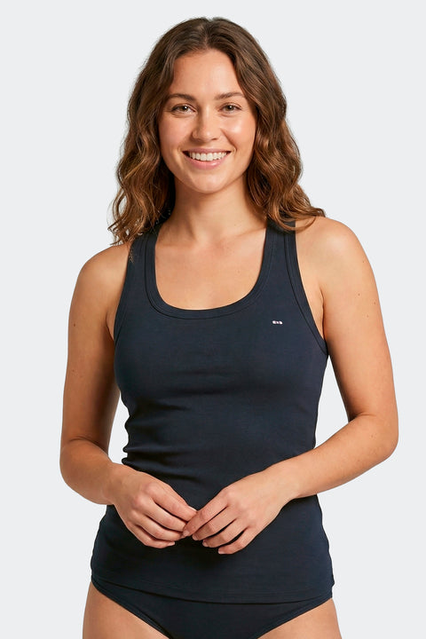 Racerback tank top in navy stretch Tencel - Image 2