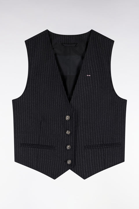 Black striped stretch wool suit vest - Image 2
