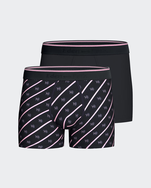 Pack of two boxers in plain navy stretch cotton jersey and sky micropatterns 10 - Image 1