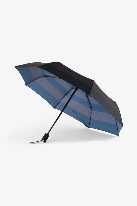 Black folding umbrella with stripes - Image 3