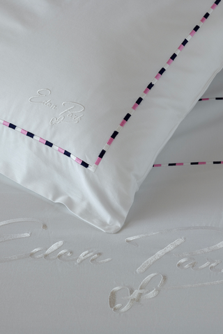 2 square pillowcases white, navy and pink - Décrochons la lune