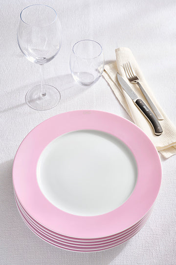 Lot de 6 grandes assiettes roses en porcelaine de Limoges