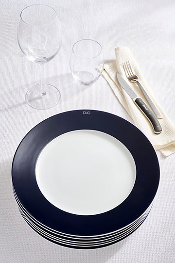 Set of 6 large navy plates in Limoges porcelain - Image 2