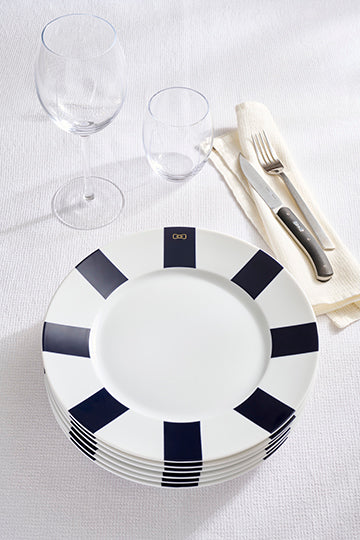 Set of 6 navy plates in Limoges porcelain