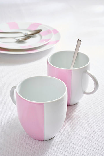 Set of two white Limoges porcelain mugs with pink enameled interior - Image 3