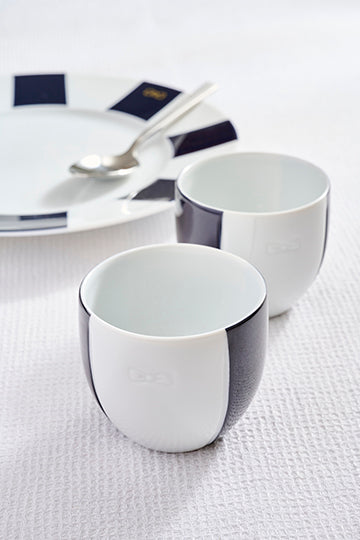 Set of two porcelain coffee cups with blue glazed interior - Image 3