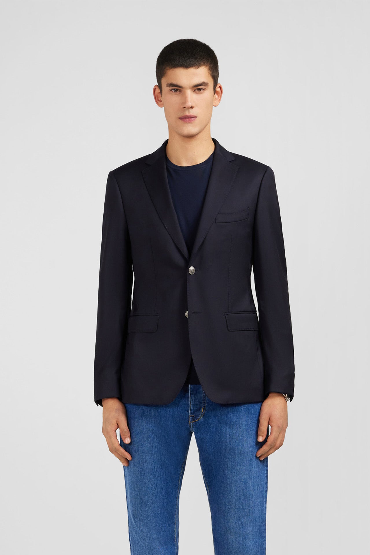 Slim fit navy blue 100% wool blazer