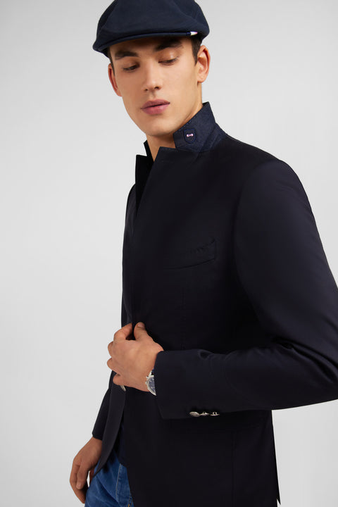 Slim fit navy blue 100% wool blazer - Image 1