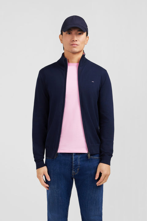 Navy blue cotton cardigan with zipper - Image 3