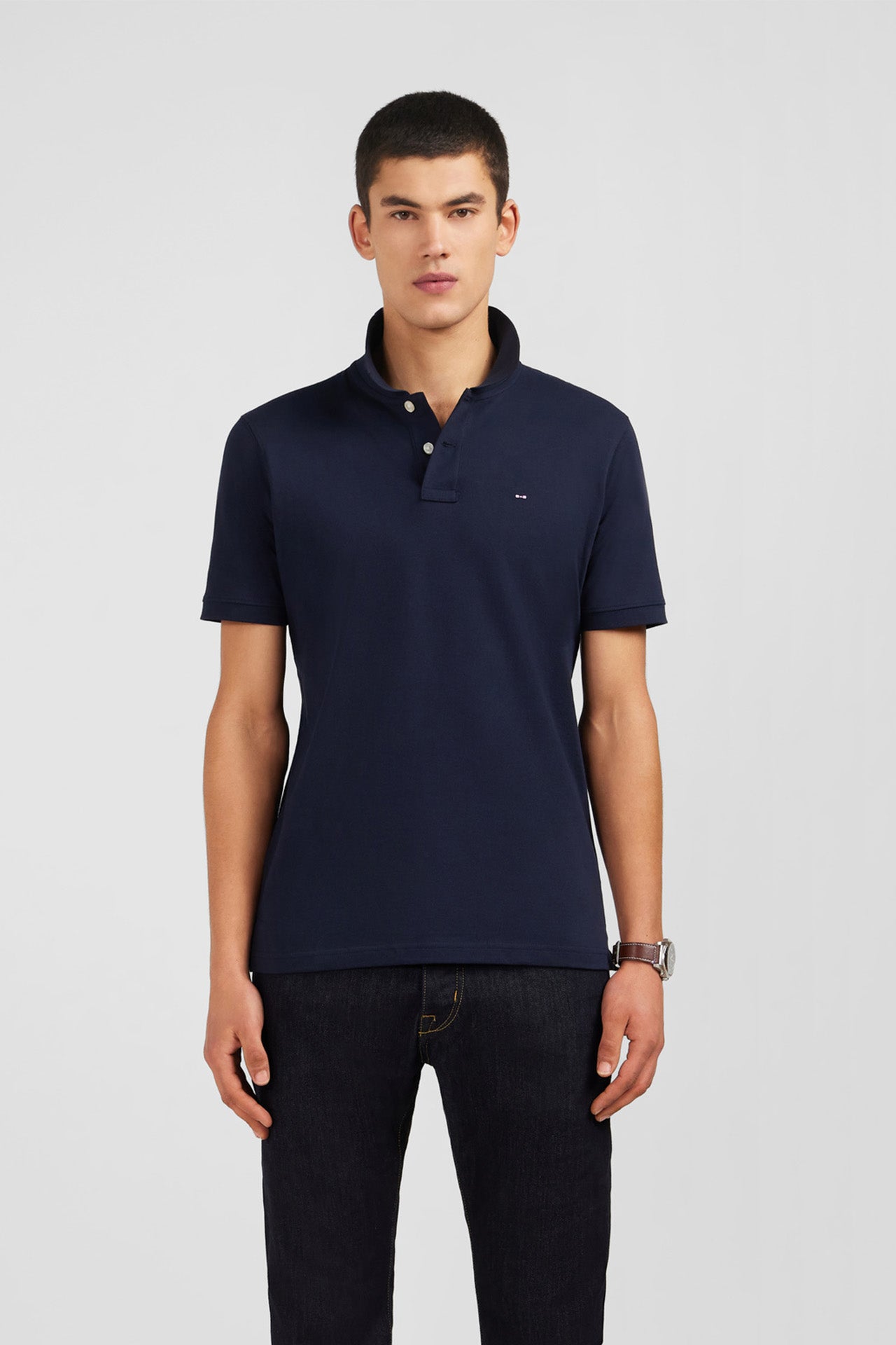 Navy blue stretch pima cotton polo