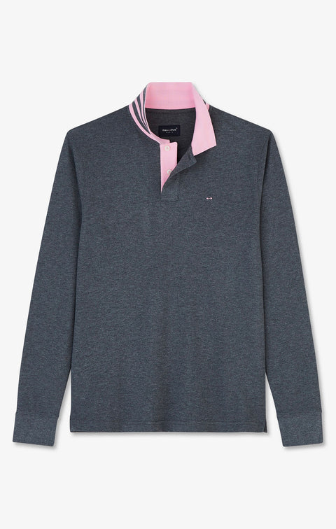 Grey cotton polo with contrasting neck - Image 2