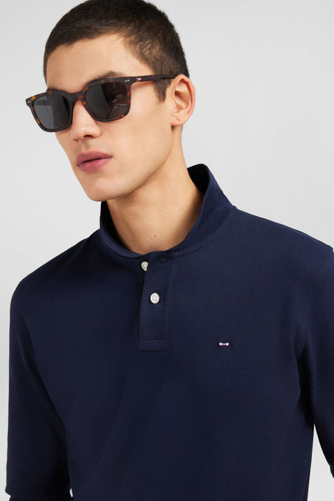 Navy blue cotton polo with contrasting neck - Image 3